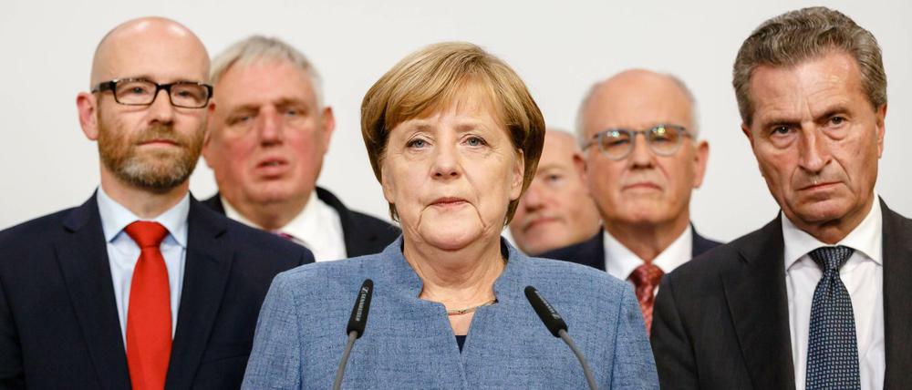 Angela Merkel und andere Spitzenpolitiker bei der "Wahlparty" der CDU im Konrad-Adenauer-Haus.