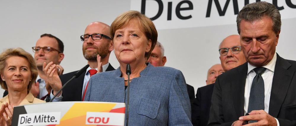 Bundeskanzlerin Angela Merkel (CDU) am Sonntagabend nach der Wahl.