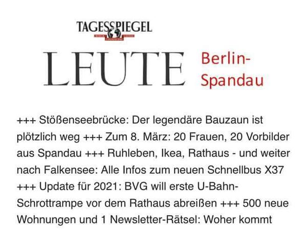 Den kompletten Spandau-Newsletter gibt es unter leute.tagesspiegel.de