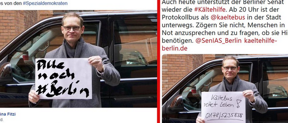 Ein Screenshot des Tweets des RBB, der den Originaltweet von Michael Müller (SPD) neben dem AfD-Tweet zeigt.