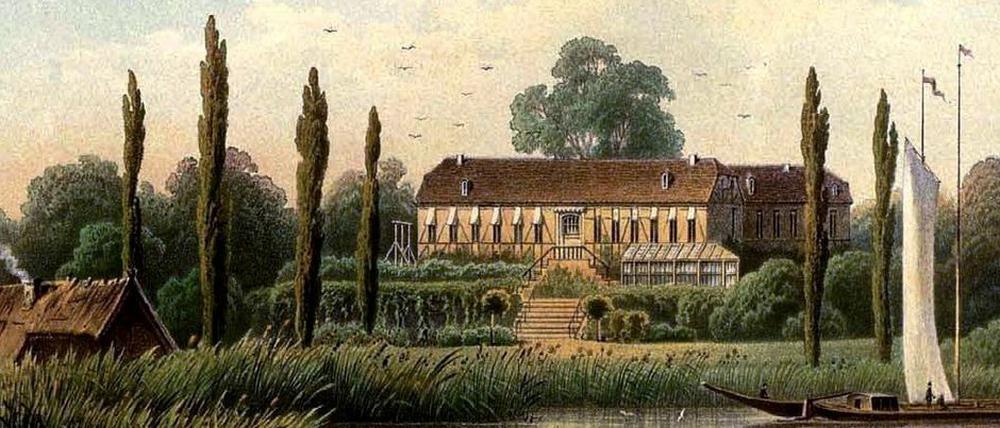 Das Herrenhaus Kleist von Bornstedt in Hohennauen, um 1860 (Lithografie).