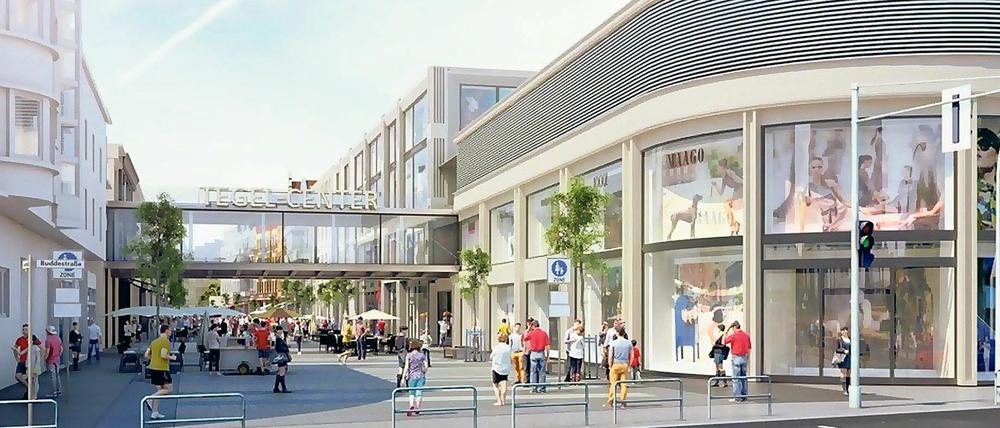 Das geplante Einkaufszentrum "Tegel Quartier" in der Fußgängerzone an der Gorkistraße.