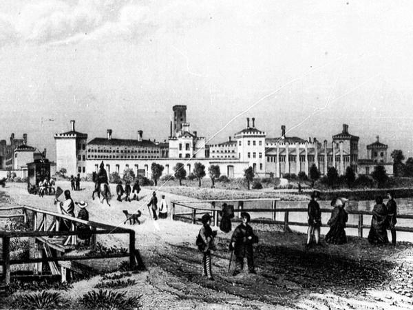 Das alte Zellengefängnis Moabit an der Lehrter Straße, hier auf einem Stich von 1855. 