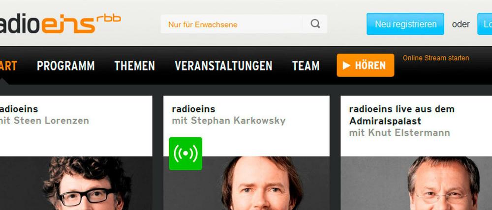 Die Website Radioeins.de, die meistgeklickte Radio-Webseite des RBB.