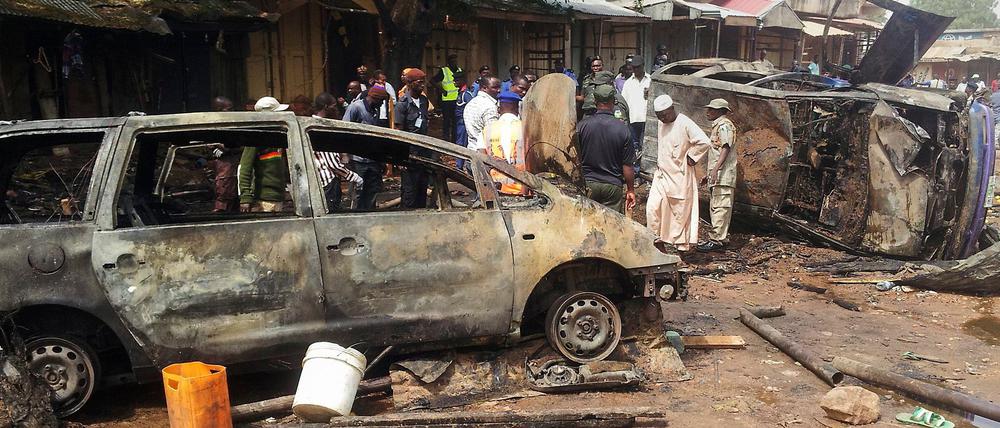 Die Folgen einer Explosion nach einem Anschlag 2014 in Gombe. 