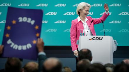 Ursula von der Leyen, Präsidentin der Europäischen Kommission und Spitzenkandidatin der Union, spricht beim CDU-Bundesparteitag in Berlin.