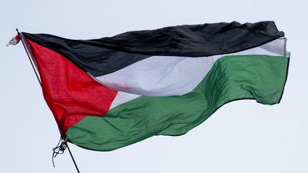 Die Flagge von Palästina wird bei einer propalästinensischen Kundgebung geschwenkt. 