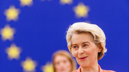 Ursula von der Leyen, Präsidentin der Europäischen Kommission, hält die Rede zur Lage der Union 2023.  