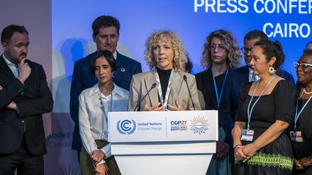 Jennifer Morgan, Sonderbeauftragte für internationale Klimapolitik des Auswärtigen Amtes, spricht bei einer Pressekonferenz beim UN-Klimagipfel COP27. 