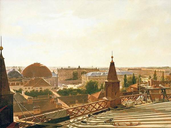 Eduard Gaertners „Blick vom Dach der Friedrich-Werderschen Kirche auf das Friedrichsforum“ von 1835