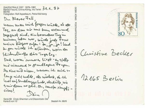 Rückseite der Postkarte an Beckers Frau Christine.