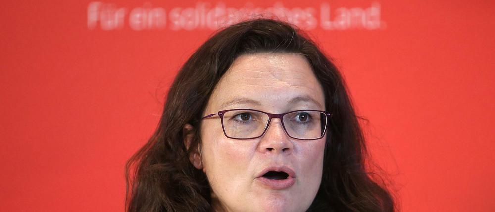 Andrea Nahles, SPD-Bundesvorsitzende und Fraktionsvorsitzende der SPD, kämpft gegen schlechte Umfragewerte. 