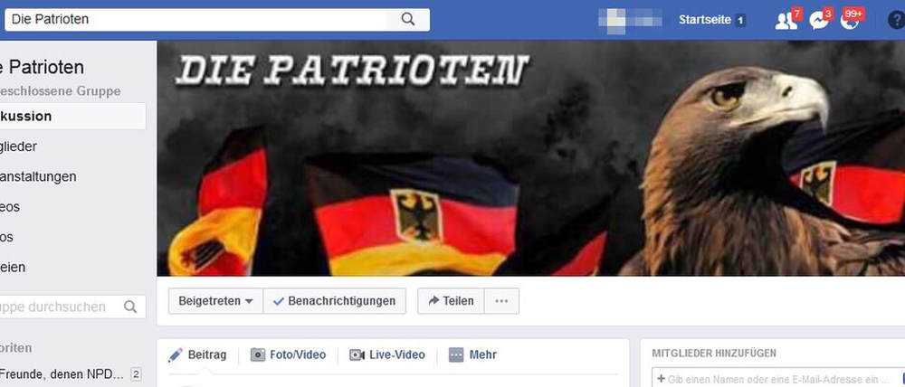 Geschlossene Facebook-Gruppe "Die Patrioten"