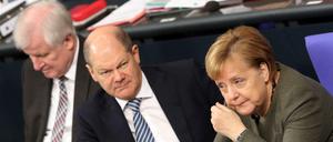 Horst Seehofer, Olaf Scholz und Angela Merkel während der abschließenden Beratungen über den Haushalt 2019 im Bundestag.