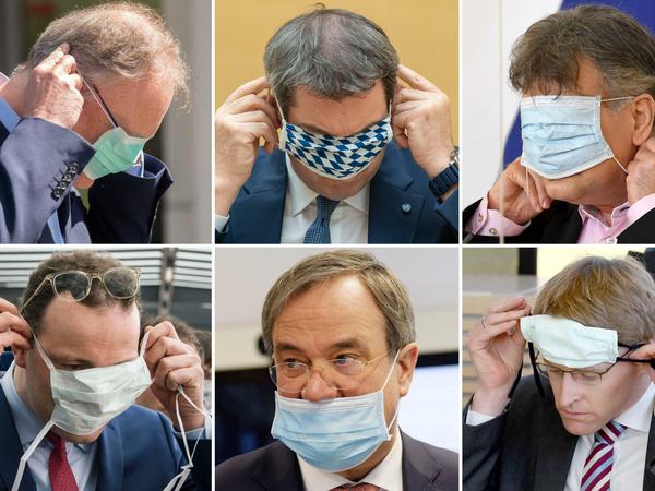 Maske tragen, um wieder etwas lockern zu können: Ministerpräsidenten und Gesundheitsminister Spahn.