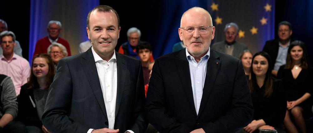 Duell der EU-Spitzenkandidaten: Der EVP-Mann Manfred Weber (links) und der Sozialdemokrat Frans Timmermans.