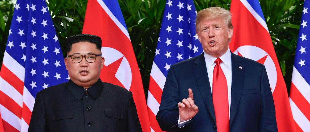 U.S. Präsident Donald Trump mit Nordkoreas Machthaber Kim Jong Un beim Gipfeltreffen in Singapur. 