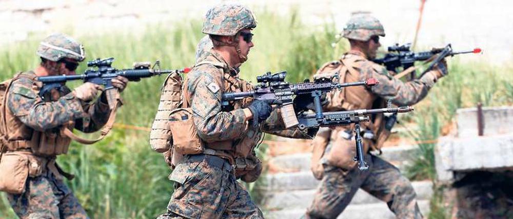 Voll einsatzbereit. US-Soldaten beim Manöver "Saber Strike" im Osten Polens. 