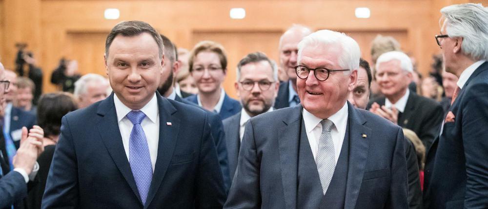 Ärger darf man auch mal zeigen: Bundespräsident Steinmeier (r.) und der polnische Präsident Duda am Dienstag in Berlin.