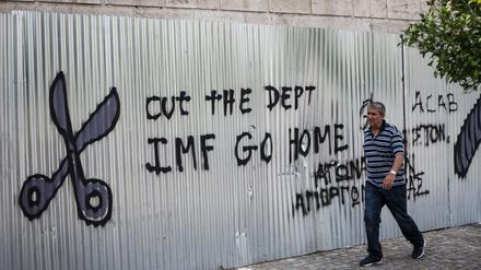 Protest gegen den Internationalen Währungsfonds an der Athener Iniversität. 