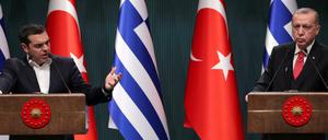 Ungewohnte Einigkeit: Der türkische Präsident Recep Tayyip Erdogan und der griechische Premierminister Minister Alexis Tsipras bei der gemeinsamen Pressekonferenz. 