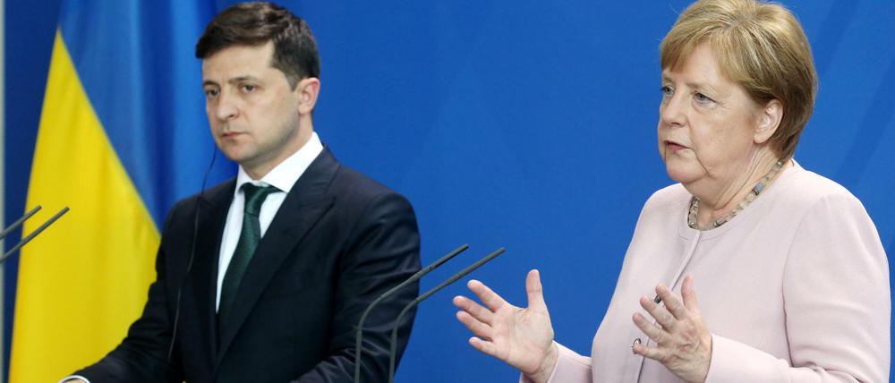 Der ukrainische Präsident Wolodymyr Selenski zu Gast bei Bundeskanzlerin Angela Merkel. 
