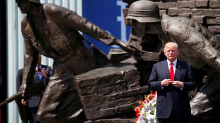 U.S. Präsident Donald Trump nach seine Rede in Warschau 2017, bei der er seine Vorstellung vom Westen erklärt hatte. 